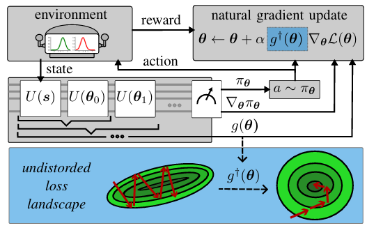 Quantum natural policy-gradient training workflow